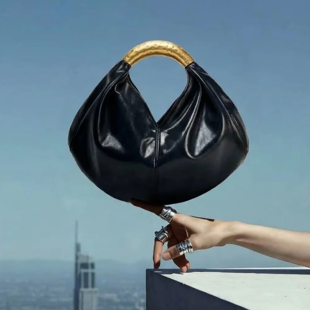 ZARA NWT Navy Blue Handbag with Gold Handle
